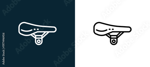 Two-color seat outline icon pair in black and white, editable stroke vector illustration for web, mobile apps, UI design, branding, and print from bicycle