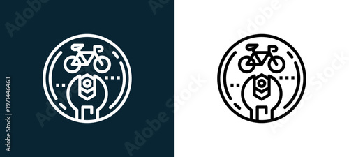 Two-color fix outline icon pair in black and white, editable stroke vector illustration for web, mobile apps, UI design, branding, and print from bicycle