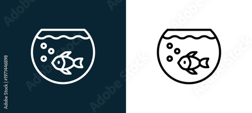 Two-color fish bowl outline icon pair in black and white, editable stroke vector illustration for web, mobile apps, UI design, branding, and print from furnitures