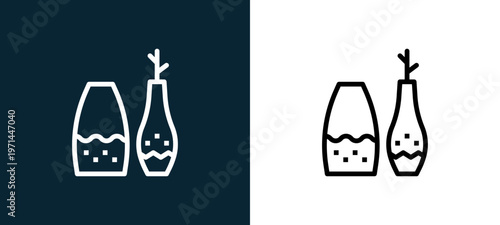 Two-color vase outline icon pair in black and white, editable stroke vector illustration for web, mobile apps, UI design, branding, and print from furnitures