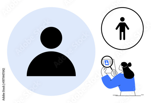 User identification concept. User profile, verification, and analysis highlighted. User identification for social networks, apps, data systems, security, and human resources