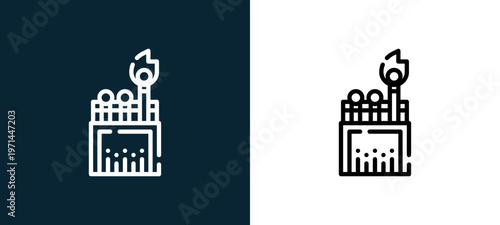 Two-color match box outline icon pair in black and white, editable stroke vector illustration for web, mobile apps, UI design, branding, and print from camping