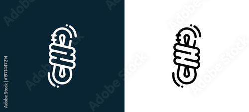 Two-color rope outline icon pair in black and white, editable stroke vector illustration for web, mobile apps, UI design, branding, and print from camping