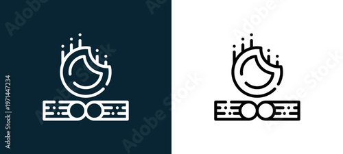 Two-color fire outline icon pair in black and white, editable stroke vector illustration for web, mobile apps, UI design, branding, and print from camping