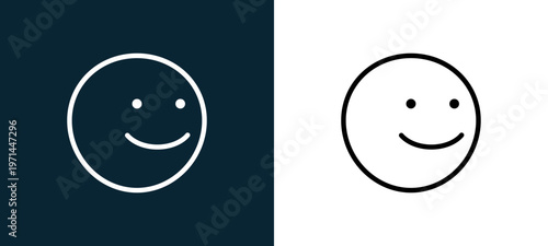 Two-color smile outline icon pair in black and white, editable stroke vector illustration for web, mobile apps, UI design, branding, and print from classics