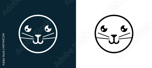 Two-color cat outline icon pair in black and white, editable stroke vector illustration for web, mobile apps, UI design, branding, and print from classics
