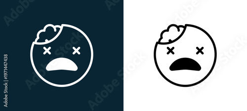 Two-color brain outline icon pair in black and white, editable stroke vector illustration for web, mobile apps, UI design, branding, and print from classics