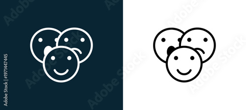 Two-color group outline icon pair in black and white, editable stroke vector illustration for web, mobile apps, UI design, branding, and print from classics