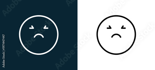 Two-color sad outline icon pair in black and white, editable stroke vector illustration for web, mobile apps, UI design, branding, and print from classics