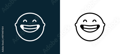 Two-color laugh outline icon pair in black and white, editable stroke vector illustration for web, mobile apps, UI design, branding, and print from classics