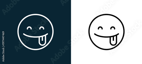 Two-color tongue outline icon pair in black and white, editable stroke vector illustration for web, mobile apps, UI design, branding, and print from classics