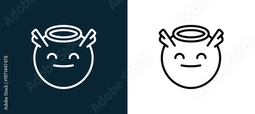 Two-color angel outline icon pair in black and white, editable stroke vector illustration for web, mobile apps, UI design, branding, and print from classics