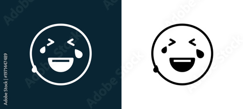 Two-color laughing outline icon pair in black and white, editable stroke vector illustration for web, mobile apps, UI design, branding, and print from classics