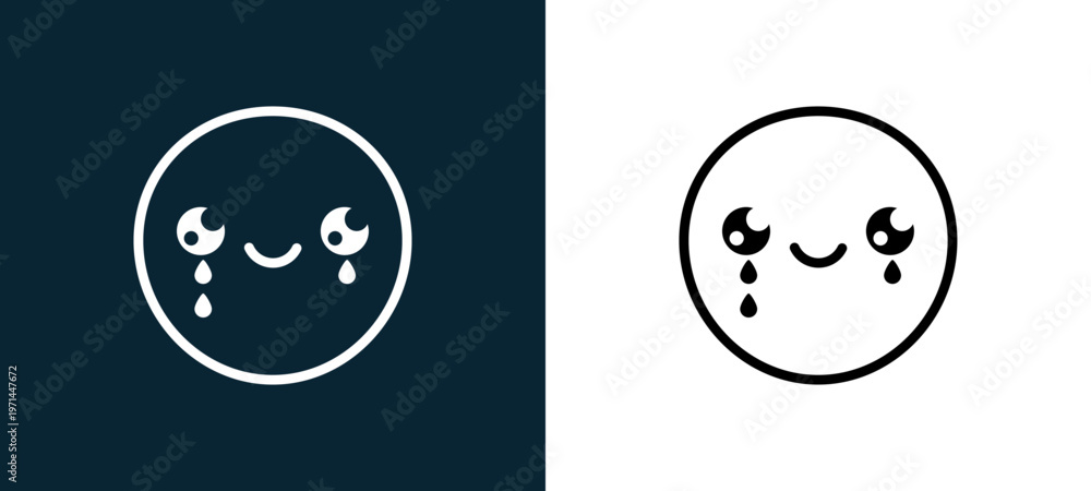 Fototapeta premium Two-color cry outline icon pair in black and white, editable stroke vector illustration for web, mobile apps, UI design, branding, and print from classics