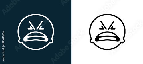 Two-color angry outline icon pair in black and white, editable stroke vector illustration for web, mobile apps, UI design, branding, and print from classics