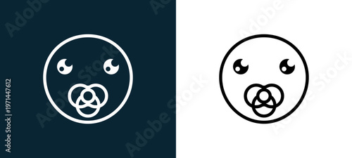 Two-color baby outline icon pair in black and white, editable stroke vector illustration for web, mobile apps, UI design, branding, and print from classics