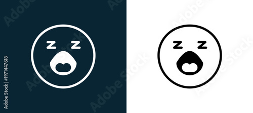 Two-color sleepy outline icon pair in black and white, editable stroke vector illustration for web, mobile apps, UI design, branding, and print from classics