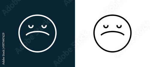 Two-color sad outline icon pair in black and white, editable stroke vector illustration for web, mobile apps, UI design, branding, and print from classics