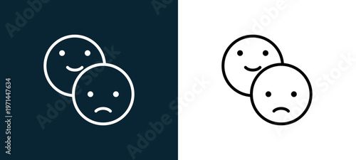Two-color feelings outline icon pair in black and white, editable stroke vector illustration for web, mobile apps, UI design, branding, and print from classics