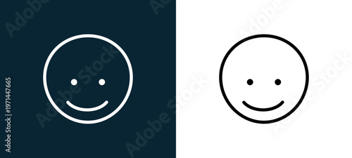 Two-color smile outline icon pair in black and white, editable stroke vector illustration for web, mobile apps, UI design, branding, and print from classics