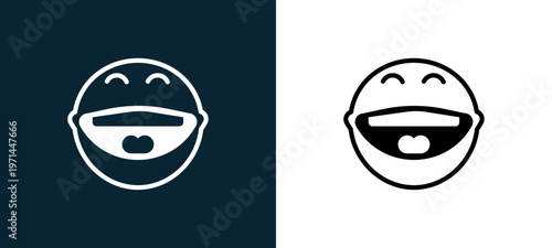 Two-color laugh outline icon pair in black and white, editable stroke vector illustration for web, mobile apps, UI design, branding, and print from classics