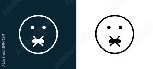 Two-color silence outline icon pair in black and white, editable stroke vector illustration for web, mobile apps, UI design, branding, and print from classics
