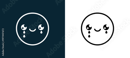 Two-color cry outline icon pair in black and white, editable stroke vector illustration for web, mobile apps, UI design, branding, and print from classics