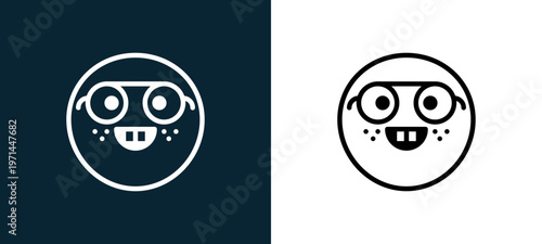 Two-color nerd outline icon pair in black and white, editable stroke vector illustration for web, mobile apps, UI design, branding, and print from classics