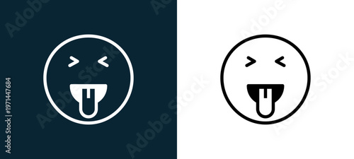 Two-color tongue outline icon pair in black and white, editable stroke vector illustration for web, mobile apps, UI design, branding, and print from classics