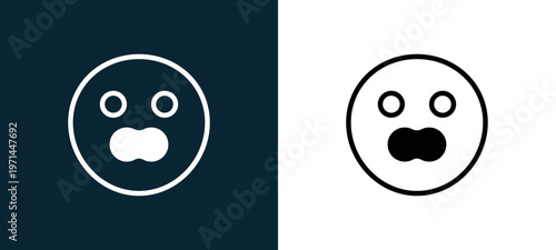 Two-color scream outline icon pair in black and white, editable stroke vector illustration for web, mobile apps, UI design, branding, and print from classics