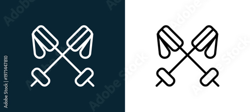 Two-color ski sticks outline icon pair in black and white, editable stroke vector illustration for web, mobile apps, UI design, branding, and print from seasons