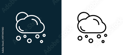 Two-color snow outline icon pair in black and white, editable stroke vector illustration for web, mobile apps, UI design, branding, and print from seasons