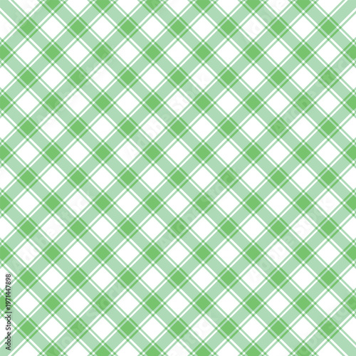 Green and White Diagonal Plaid Seamless Pattern Background