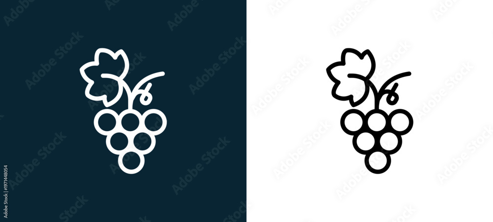 Fototapeta premium Two-color grapes outline icon pair in black and white, editable stroke vector illustration for web, mobile apps, UI design, branding, and print from seasons