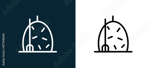 Two-color hay outline icon pair in black and white, editable stroke vector illustration for web, mobile apps, UI design, branding, and print from seasons