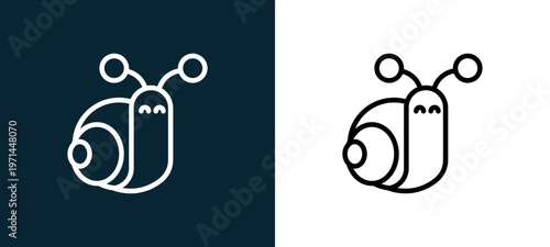 Two-color snail outline icon pair in black and white, editable stroke vector illustration for web, mobile apps, UI design, branding, and print from seasons