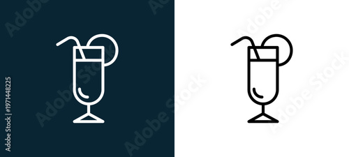 Two-color cocktail outline icon pair in black and white, editable stroke vector illustration for web, mobile apps, UI design, branding, and print from seasons
