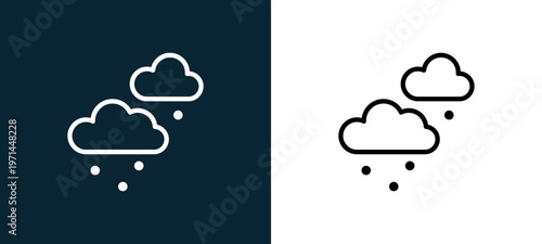 Two-color snowing outline icon pair in black and white, editable stroke vector illustration for web, mobile apps, UI design, branding, and print from seasons