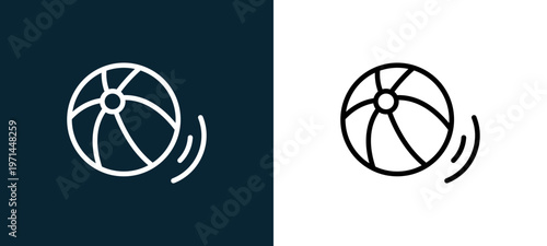 Two-color beach ball outline icon pair in black and white, editable stroke vector illustration for web, mobile apps, UI design, branding, and print from seasons