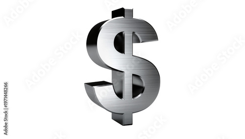Polished metallic dollar sign symbol, isolated on transparent background