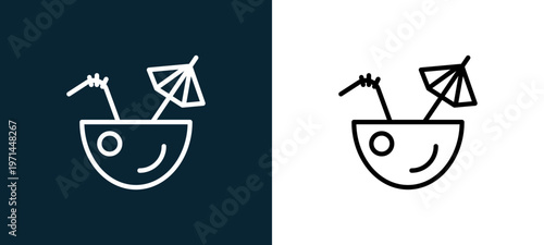 Two-color cocktail outline icon pair in black and white, editable stroke vector illustration for web, mobile apps, UI design, branding, and print from seasons
