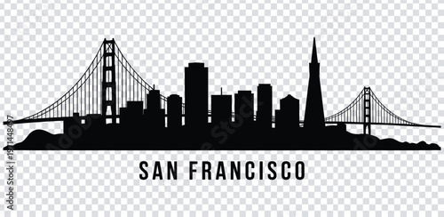 Vector illustration san francisco city skyline with golden gate bridge and transamerica pyramid