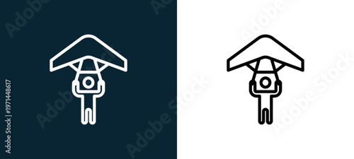 Two-color parachute outline icon pair in black and white, editable stroke vector illustration for web, mobile apps, UI design, branding, and print from military