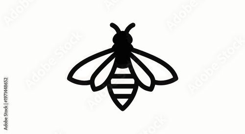 Black Bee Silhouette Illustration with Stripes.