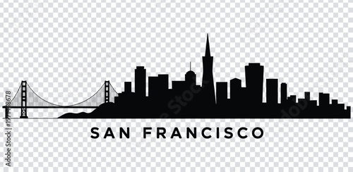 Vector illustration san francisco city skyline with golden gate bridge in silhouette