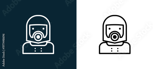 Two-color astronaut outline icon pair in black and white, editable stroke vector illustration for web, mobile apps, UI design, branding, and print from jobs