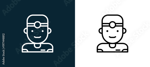 Two-color dentist outline icon pair in black and white, editable stroke vector illustration for web, mobile apps, UI design, branding, and print from jobs