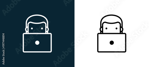 Two-color graphic de outline icon pair in black and white, editable stroke vector illustration for web, mobile apps, UI design, branding, and print from jobs