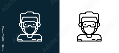Two-color surgeon outline icon pair in black and white, editable stroke vector illustration for web, mobile apps, UI design, branding, and print from jobs