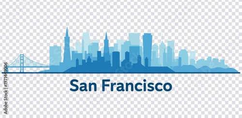 Vector illustration san francisco city skyline with bridge in blue tones